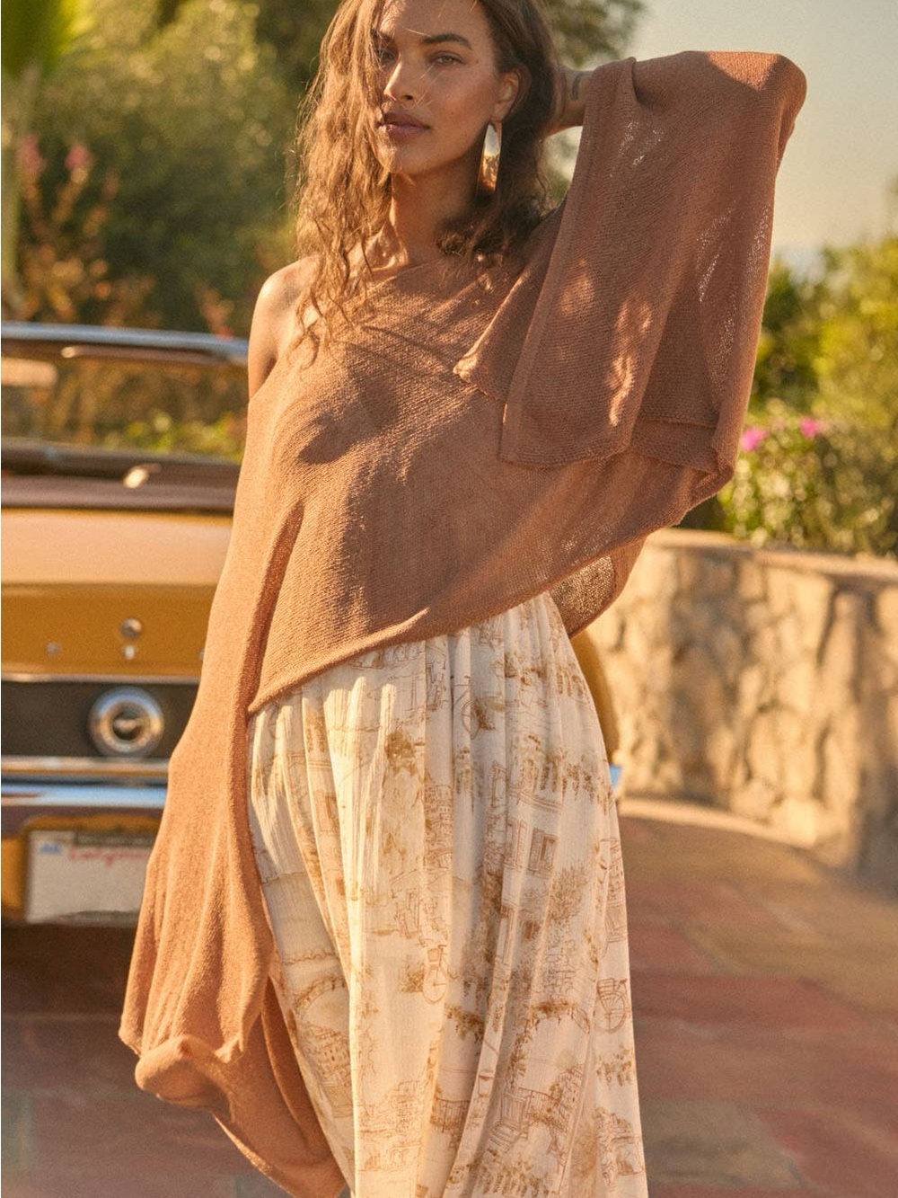 Sheer Lightweight Knit Cropped Poncho Sweater Taupe | Promesa